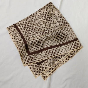 Vintage Silk Blend Scarf Square Brown Cream Spotted Design Hand Rolled Hem